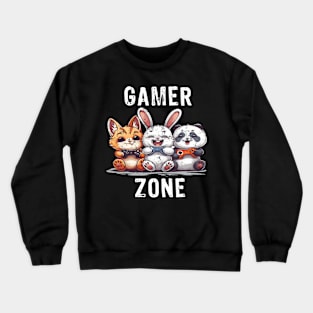 Gamer Zone Cat Bunny Panda-white text Crewneck Sweatshirt